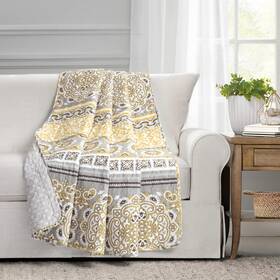 21t010385 Lush Decor Nesco Stripe Reversible Cotton Throw Blanket 60 X 50 Yellow And Gray