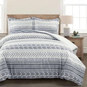 21t011685 Lush Decor Hygge Geo Reversible 3 Piece Cotton Full/queen Navy And White