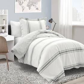21t011762 Lush Decor Farmhouse Stripe Reversible Cotton Duvet Cover Twin-xl Dark Gray