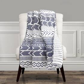 Lush Decor 848742075005 Hygge Geo Reversible Throw Pattern Geometric Stripe Blanket - 60 Inch X 50 Na