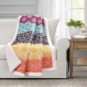 Lush Decor B08kgyg5sz Bohemian Stripe Sherpa Throw Blanket 50 W X 60 L Fuchsia Orange
