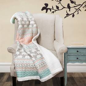 C43219p15-000 Lush Decor Elephant Stripe Fuzzy Reversible Throw Blanket 60 Inch X 50 Turquoise And Pink