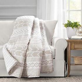 Lush Decor Hygge Geo Throw Blanket 60inch X 50inch Taupe And White