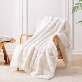 Bolang-baise-127cmx153cm Lutbm Faux Rabbit Fur Throw White Blanket For Couch Sofa Luxury Ultra Soft Co
