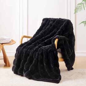 Bolang-heise-127cmx153cm Lutbm Best Rabbit Fur Black Throw Blanket For Couch Sofa Luxury Ultra Soft Cozy Fluffy