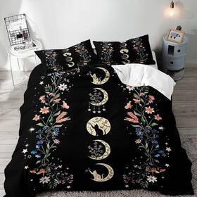 Vv-da004-queen Luvivihome 3pcs Black Cat Moon Phase Queen Playful No Comforter