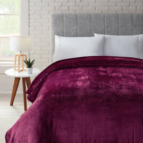 593115000 Luxury Velvet Plush Blanket For King Size Beds Rustic Burgundy Color