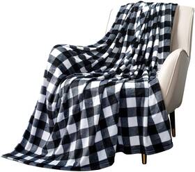 Macevia 767587252283 Flannel Fleece Throw Blanket For Couch Buffalo Plaid Black And White