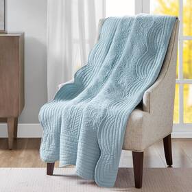 Madison Park 022164362299 Luxe Quilted Throw Blanket - Damask Stitching Design Cotton Filled Spread U