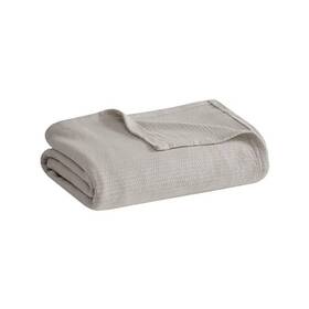 52586746 Madison Park Twin Freshspun Basketweave Cotton Bed Blankets Gray