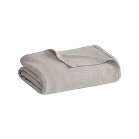 52586748 Madison Park Full/queen Freshspun Basketweave Cotton Bed Blanket Gray