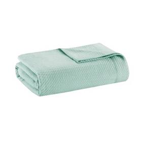 53117180 Madison Park Full/queen Textured Cotton Blanket Seafoam