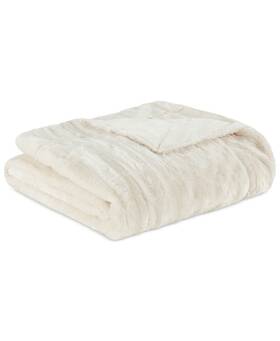 T4101236 Madison Park 675716467272 Duke Brushed Long Faux Fur Throw Blanket-ivory