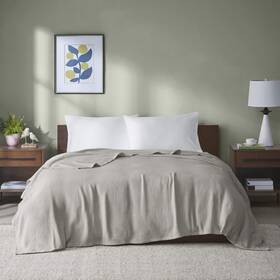 Madison Park 675716770174 Freshspun Basketweave Luxury Cotton Blanket Grey 108x90 Inch King Size Basketweav