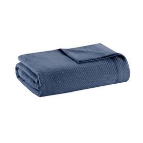 77552187 Madison Park Waffle Throw Blanket Oversized Cotton 90x66 All-season Blue Twin
