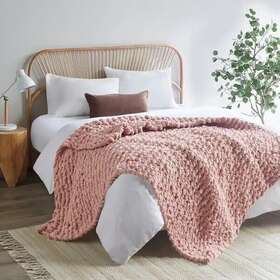84262553 Madison Park 50 Inch X60 Chenille Chunky Knit Throw Blanket Blush