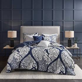 Mp12-3833 Madison Park Vienna King/california King 104 In X 92 Indigo/white