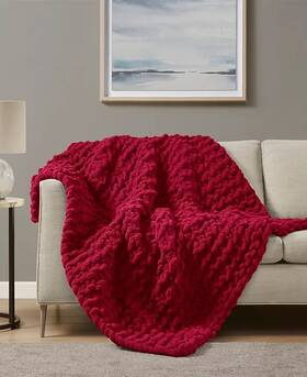 Mp50-8237 Madison Park Chunky-knit Chenille Throw Blanket 50 Inch X 60 - Red