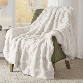 Mp50-8255 Madison Park Soft Long Faux Fur Throw Basketweave Blanket Reversible Snuggly Velvet Thr