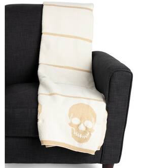 1001039508 Magaschoni Luxury Feather Knit Skull Throw Blanket Cute Goth Halloween Lurex New