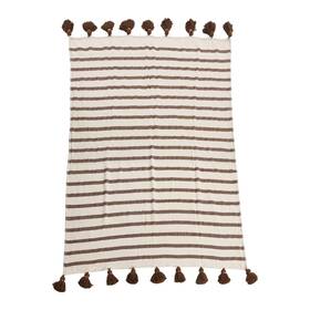 Main Mesa 191009510123 Recycled Striped Cotton Throw Blanket With Tassels Brown And Natural