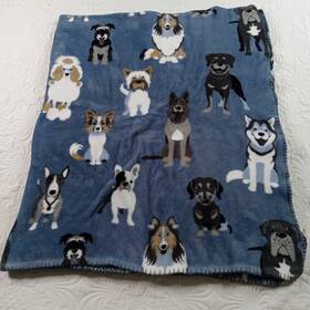 Mainstays 744759641625 Fleece Throw Blanket Blue Various Dog Breeds 50x60 48.5x58.5 Guc