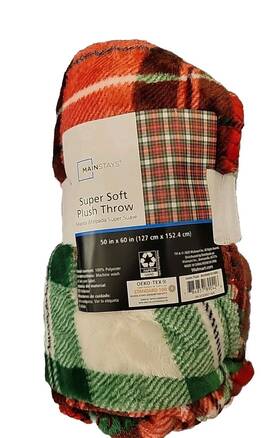 Mainstays 784857971309 Holiday Christmas Plaid Red/ Green/ White 50 Inch 60 Fleece Throw