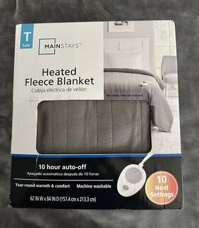 Mainstays 860009818804 Heated Fleece Electric Twin Gray Blanket 62 Inch X 84 10 Heat Setting