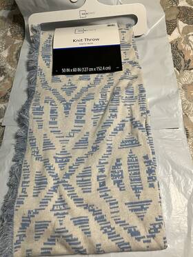 Mainstays 906111350978 50 Inch X 60 Knit Throw Fringe Trim Savine Ikat-placid Blue