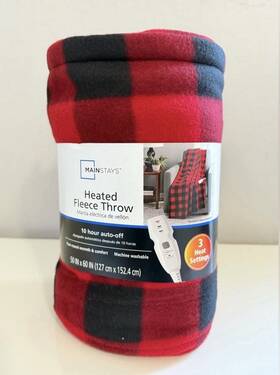Ms604362942-05 Mainstays Heated Electric Fleece Throw 50x60 Red Buffalo Plaid New 10hr Auto-off