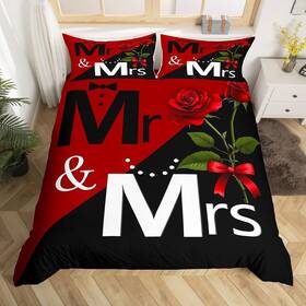 Wws13434zc-tj Manfei Usk Mr Mrs Duvet Cover Set King Size Red No Comforter Multi 24