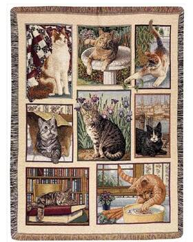 Manual Woodworker 725734277183 Tapestry Throw With Fringe Kitty Corner 51x68 Inch Cat Lovers