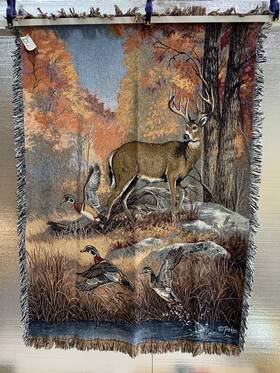 Manual Woodworkers And Weavers 725734262264 Deer Duck Woven Tapestry Throw Blanket With Fringe Wall Hanging 51 Inch X 68