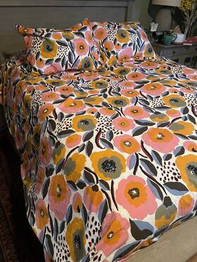 Marimekko 883893861268 Finnish Modern Inch Unikko King 3pc Blanket And Pillows/cases Orange Green