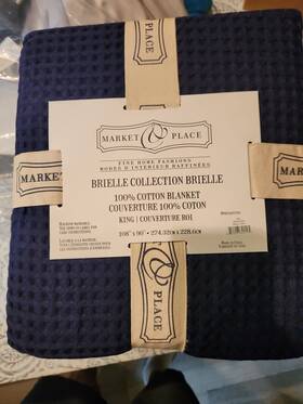 Market & Place 810083392288 And 100% Cotton Waffle Blanket King Navy 108 Inch 90