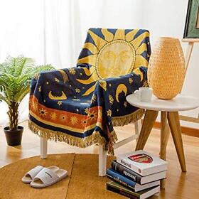 May Nest Sun And Moon Stars Hippie Throw Blanket Celestial Tapestry Double-sided