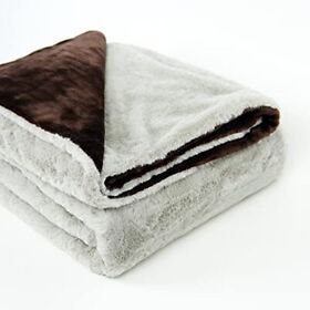Mellowdy Faux Rabbit Fur Throw Blanket Dark Brown 50x60 Plush Luxury