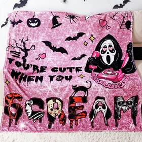 Melonboat 711181805857 Halloween Throw Blanket Pink Ultra Soft Ghost Flannel With Horror Movie