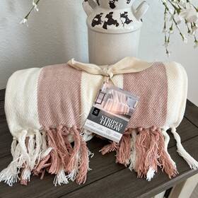Members Mark 193968275761 Oversized Striped Throw 60 In X 70in With Knotted Fringe Blanket Teracotta Dream