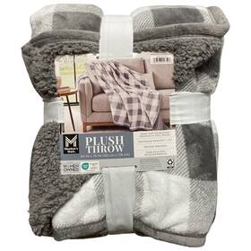 Members Mark 193968297503 Oversized Lounge Throw Blanket 60 Inch X 70 Buffalo Plaid Grey
