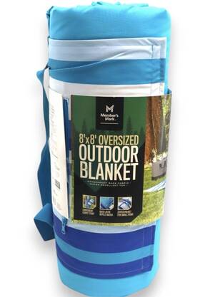 Members Mark 193968324889 Oversized 8ft X Outdoor Blanket Aqua Stripe Picnic Beach Travel