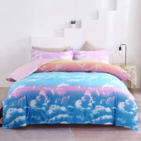 Mengersi 608442973694 Rainbow Duvet Cover Set Twin Size For Girls Cloud Us-twin Pink Blue