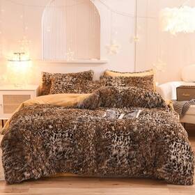 Fs520 Mengersi Leopard Print Duvet Cover Set Shaggy Fluffy Queen