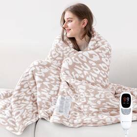 Mh Mylune Home Hb Khaki 50x60 Leopard Print Heated Throw Blanket Etl And Fcc Certified Electr