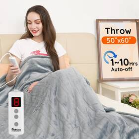 Inx60 Mia&coco 975530983878 50 In Heated Throw Blanket Gray 6 Heat Levels Auto-off Heavy