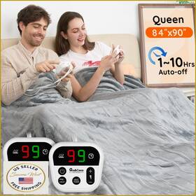 B0fg7dshms Mia&coco Queen 84x90 Flannel Electric Blanket Dual Control Gray 10 Heat Levels A