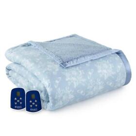 Micro Flannel Electric Heated Blanket King Reversible Polyester Toile Wedgewood