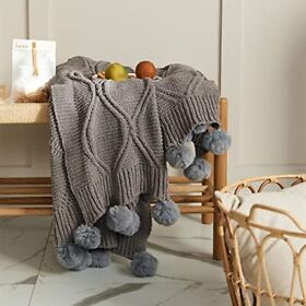 Mido House Chenille Pom Throw Soft And Cozy Knitted Blanket Handmade