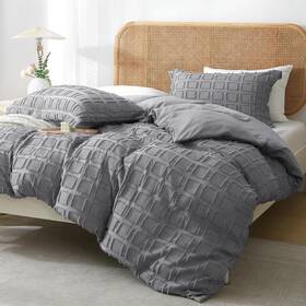 Hf1102 Mildly Waffle Weave Duvet Cover Set Twin 68x90 Light Grey No Comforter