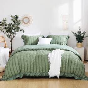 Pps801-sg-k Mildly Ruffle Duvet Cover King - Boho 104 Inch X90 Sage Green Seersucker